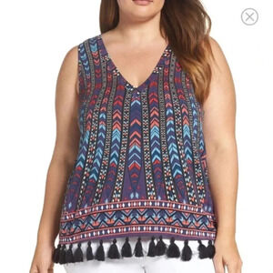TART Women's Emory Tassel Fringe Tank Top Peacock Stripe Size M